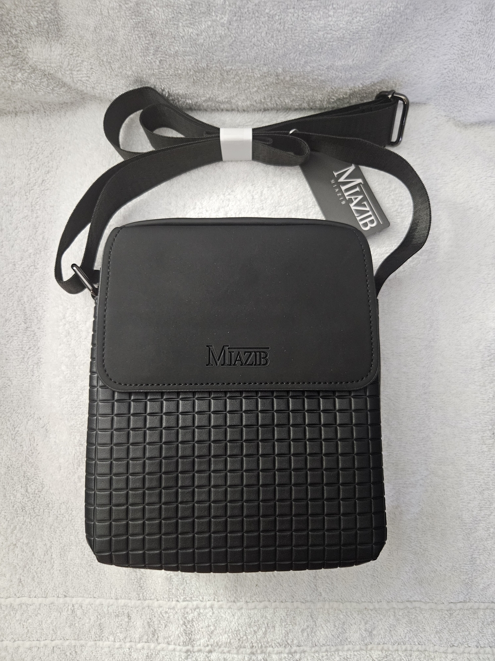 Mens Crossbody Bag Black Plaid PU Leather Messenger Shoulder Satchel NWT